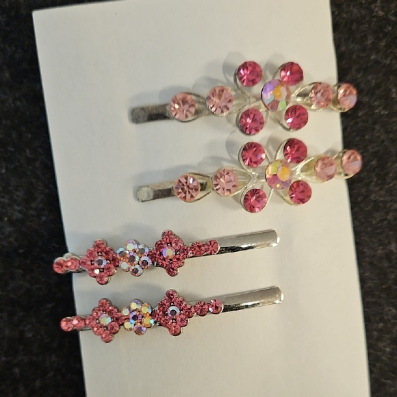 Boutique Accessories - Set of 4 Pink and Aurora Borealis Rhinestone hair pins Special Occasion Bun